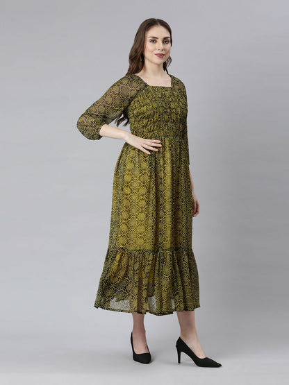 Souchii Black Bandhani Printed Ethnic Fit & Flare Dress - Dista