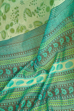 Thumbnail for Vastranavya Mint Green Digital Printed Linen Ready To Wear Designer Saree with Unstitched Blouse - Distacart