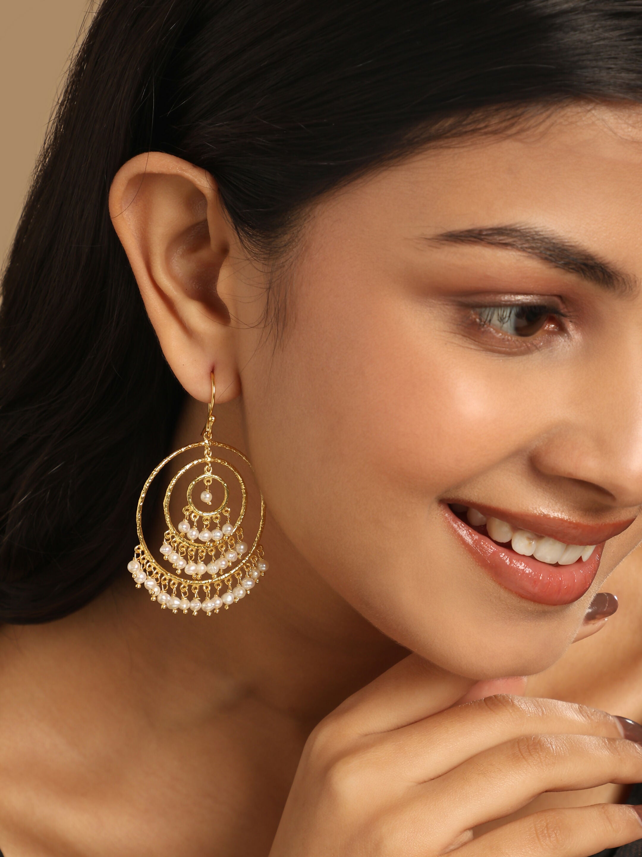 Nuyug 18k Triple Pearl Hoop Anti Tarnish Earrings