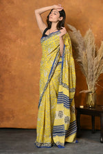 Thumbnail for Very Much Indian Handblock Printed Cotton Saree With Natural Dyes - Green - Distacart
