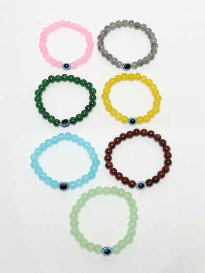 NVR Men & Women Set of 7 Crystals Beaded Evil Eye Elasticated Bracelet - Distacart