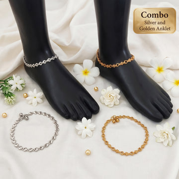 JS Fashion Combo Elegant Heart Chain Designer Anklet & Elegant Heart Chain Designer Anklet - Dista