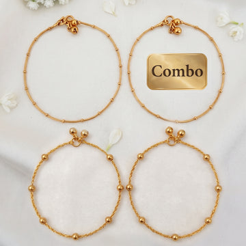JS Fashion Combo Premium Gold Finish Beaded Anklet Payal & Premium Gold Finish Beaded Anklet Lightweight Payal - Dista