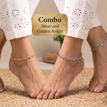 JS Fashion Combo Designer High Gold And Oxidized Silver Floral Heart Anklet Payal For Women - Dista