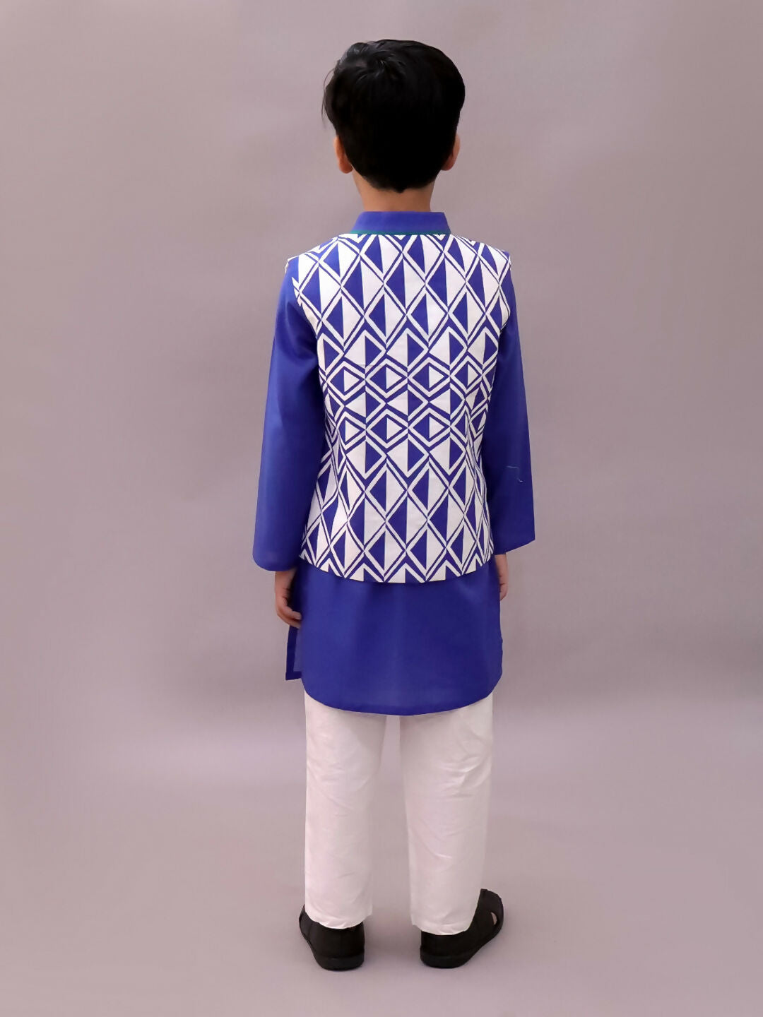 Lil Drama Shor-Gul Blue Kurta Pyjama with Jacket Set For Boys