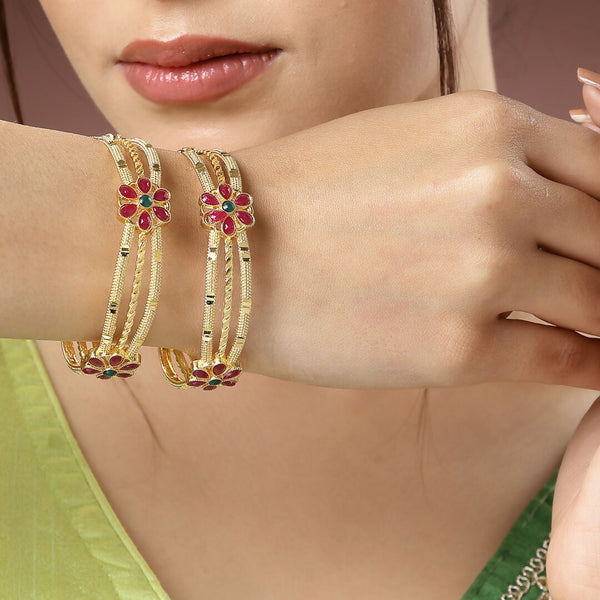 NVR Women's Set of 2 Gold-Plated Artificial Stones Handcrafted Traditional Bangles - Distacart