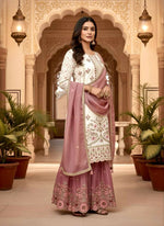 Thumbnail for Teeya Creation Multi Color Pure Silk Gimmy Silk Heavy Embroidery Work Wedding Wear Palazzo Pair - Distacart