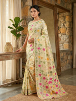 Thumbnail for Shree Shyam Fashion Cream Linen Cotton Saree - Distacart