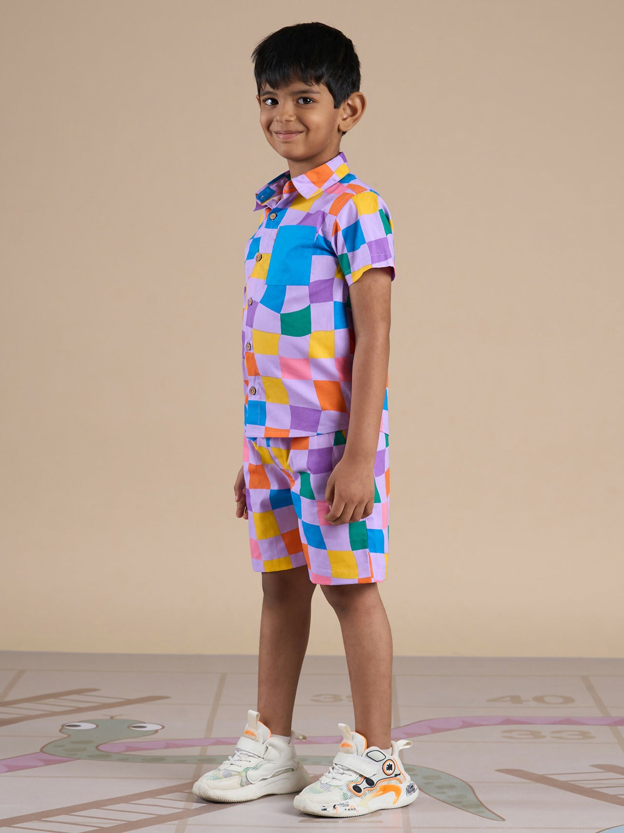Snakes and Ladders Boys Multi Color Rotary Print Shirt and Boxer Set from Siblings Collection - Distacart