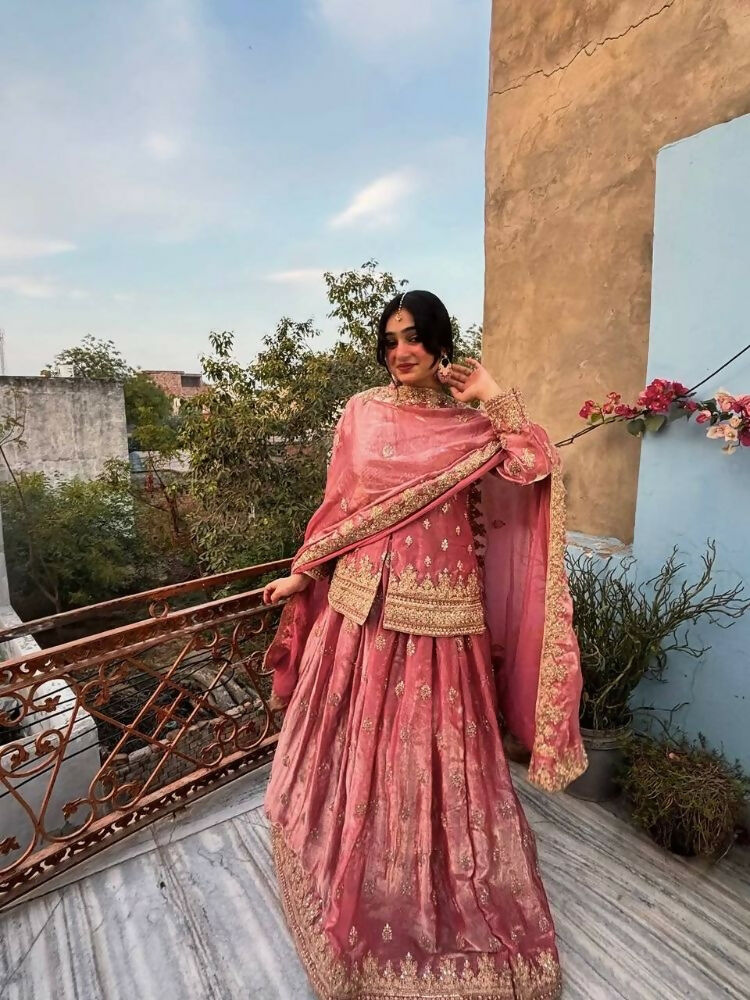 Teeya Creation Womens New Traditional Peach Heavy Work Ethnic Ensemble Lehenga Set - Dista