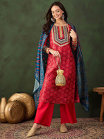 Thumbnail for Sangria Embroidered Kurta & Palazzo With Dupatta