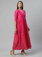 Thumbnail for Ahalyaa Womens Pink Crepe Printed Dress - Distacart