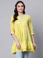 Thumbnail for Ahalyaa Women Yellow Cotton Printed Tunic - Distacart