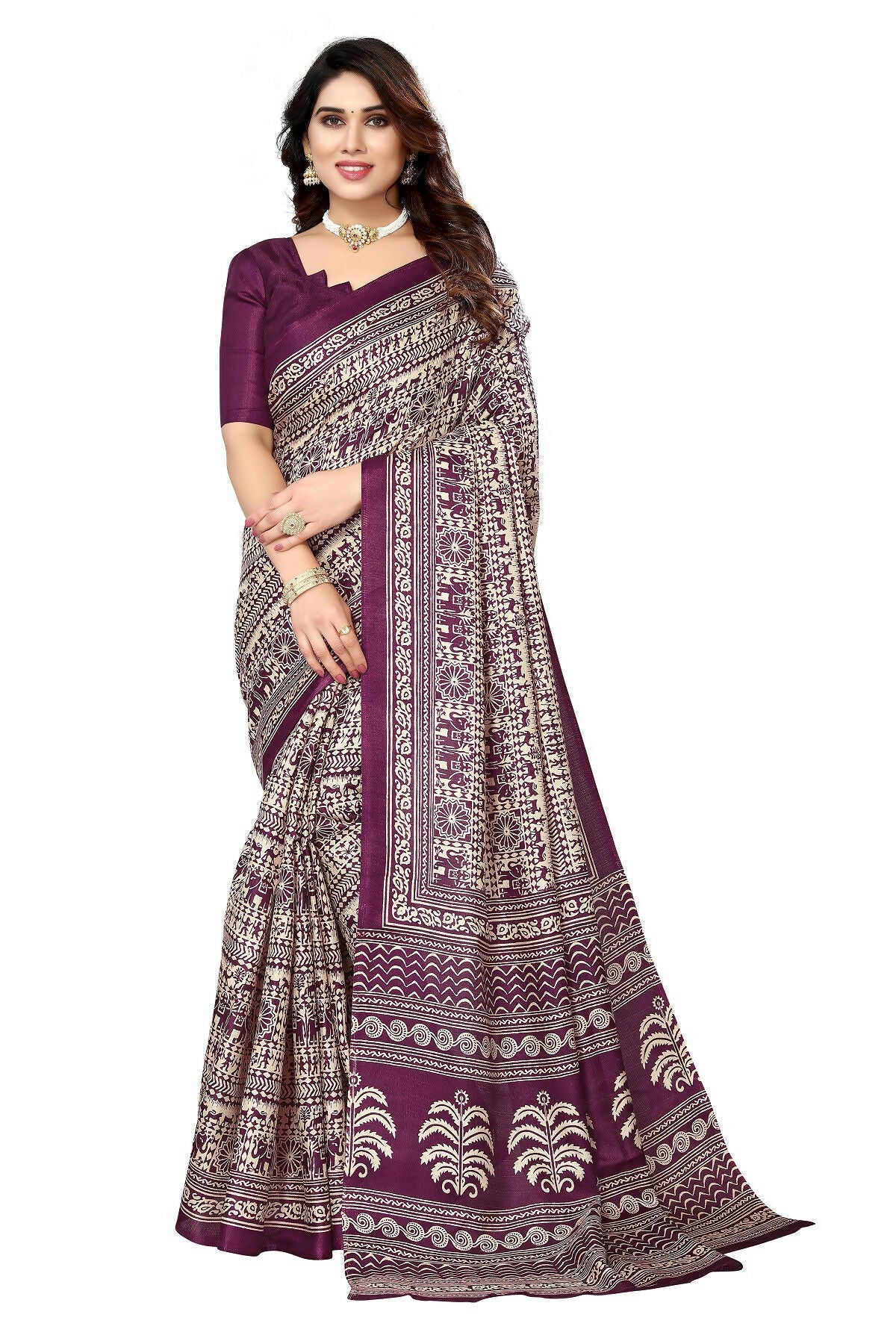 Vamika purple Printed Art Silk Saree - Distacart