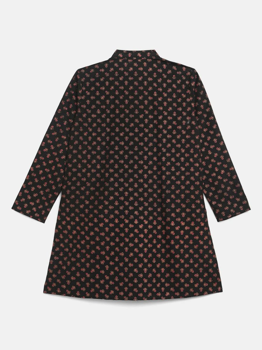 Ahalyaa Black Crepe Gold Pigment Print Kids Kurta Churidar Set For Boys - Distacart