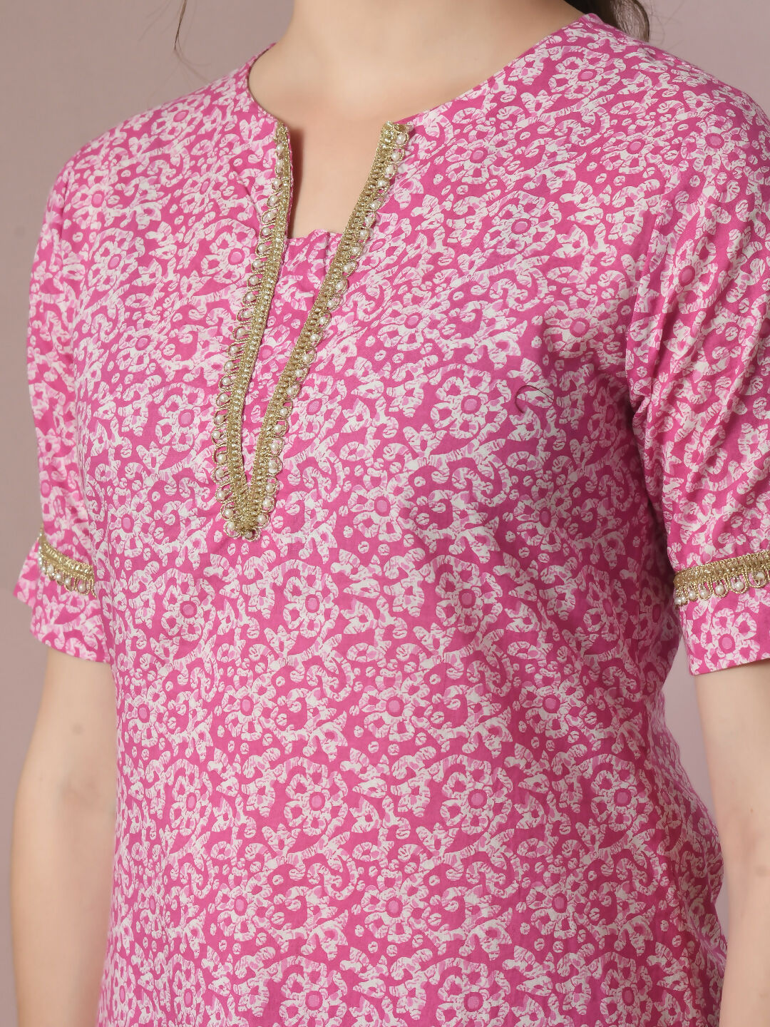 Myshka Women's Pink Printed Cotton Straight Party Kurta Set - Distacart