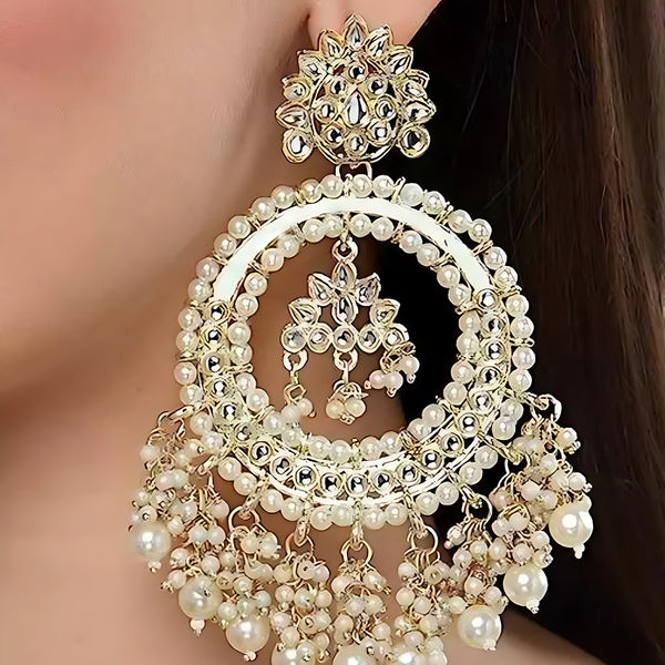 Jewel City Luxurious Pearl Chandelier Earrings - Traditional Indian Kundan Style Statement Jewelry for Wedding & Festive Wear - Distacart