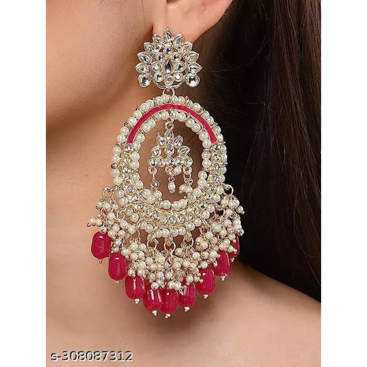 Jewel City Luxurious Pearl Chandelier Earrings - Traditional Indian Kundan Style Statement Jewelry for Wedding & Festive Wear
