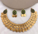 Thumbnail for Jewel City Traditional Lakshmi Coin Necklace Set with Emerald Green Stones - Antique Gold Temple Jewelry for Indian Weddings and Festivals