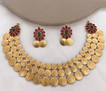 Thumbnail for Jewel City Traditional Lakshmi Coin Necklace Set with Red Green Stones - Antique Gold Temple Jewelry for Indian Weddings and Festivals