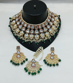 Thumbnail for Jewel City Royal Kundan Bridal Jewelry Set - Emerald Green & Crystal Choker with Earrings & Maang Tikka