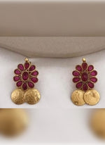 Thumbnail for Jewel City Traditional Lakshmi Coin Necklace Set with Vibrant Red Stones - Antique Gold Temple Jewelry for Indian Weddings and Festivals