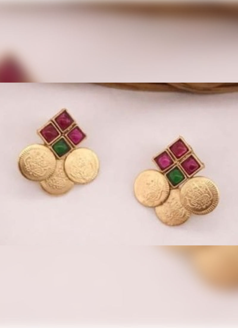 Jewel City Luxurious Temple Coin Necklace Set with Red Green Stones - Traditional South Indian Goddess Lakshmi Design Wedding Jewelry Collection