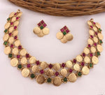 Thumbnail for Jewel City Luxurious Temple Coin Necklace Set with Red Green Stones - Traditional South Indian Goddess Lakshmi Design Wedding Jewelry Collection