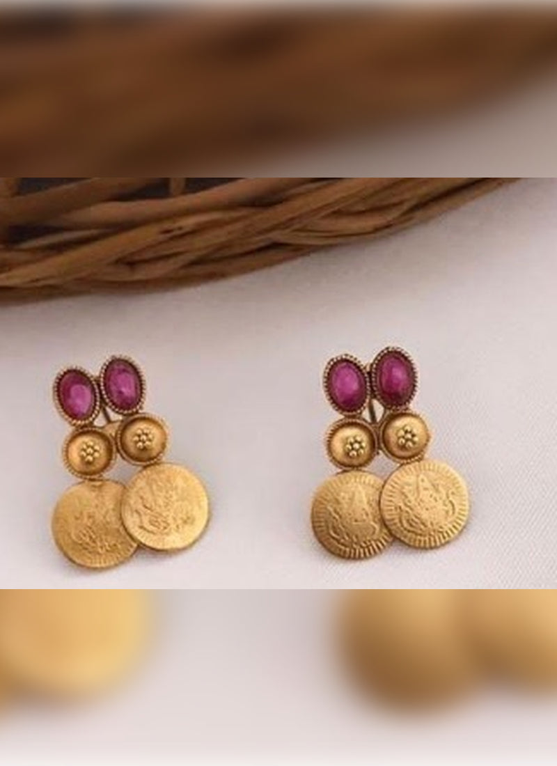 Jewel City Antique Gold Temple Coin Necklace Set with Ruby & Emerald Stones - Traditional South Indian Multi-Row Bridal Jewelry Collection