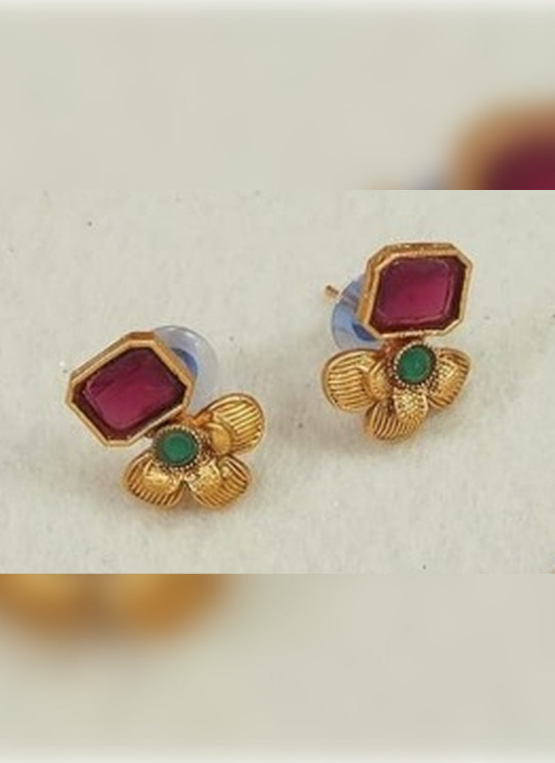 Jewel City Antique Gold Ruby Green Floral Choker Set - Adjustable Designer Necklace with Pearl Tassels - Traditional Indian Wedding Jewelry Collection