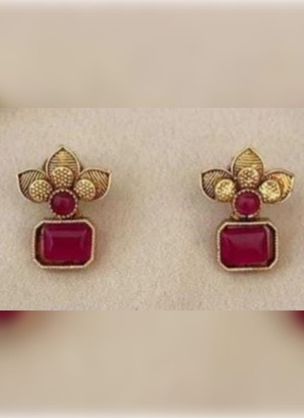 Jewel City Antique Gold Ruby Floral Choker Set - Adjustable Designer Necklace with Pearl Tassels - Traditional Indian Wedding Jewelry Collection
