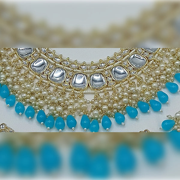 Jewel City Luxurious Kundan Choker Set with Pearl and Turquoise Bead Accents - Traditional Indian Bridal Jewelry