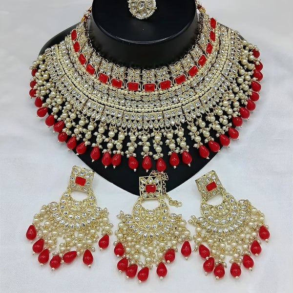 Jewel City Royal Pearl and Crystal Choker Set - Gold-Plated Wedding Jewelry with Earrings and Ring - Distacart