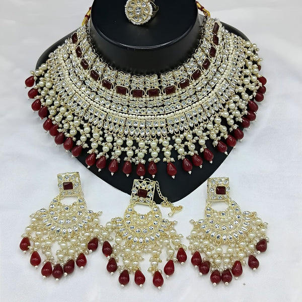 Jewel City Royal Pearl and Crystal Choker Set - Gold-Plated Wedding Jewelry with Earrings and Ring - Distacart