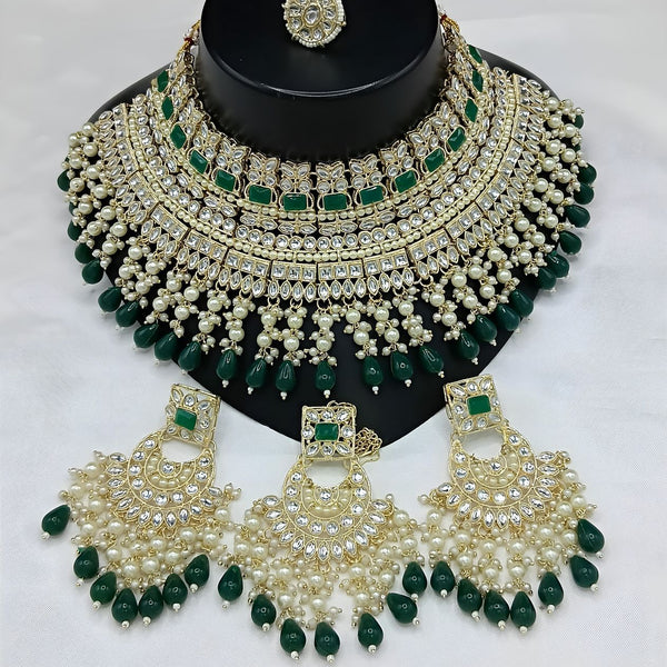 Jewel City Royal Pearl and Crystal Choker Set - Gold-Plated Wedding Jewelry with Earrings and Ring - Distacart