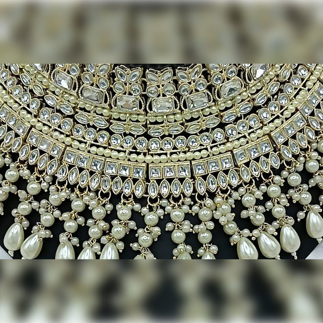 Jewel City Royal Pearl and Crystal Choker Set - Gold-Plated Wedding Jewelry with Earrings and Ring