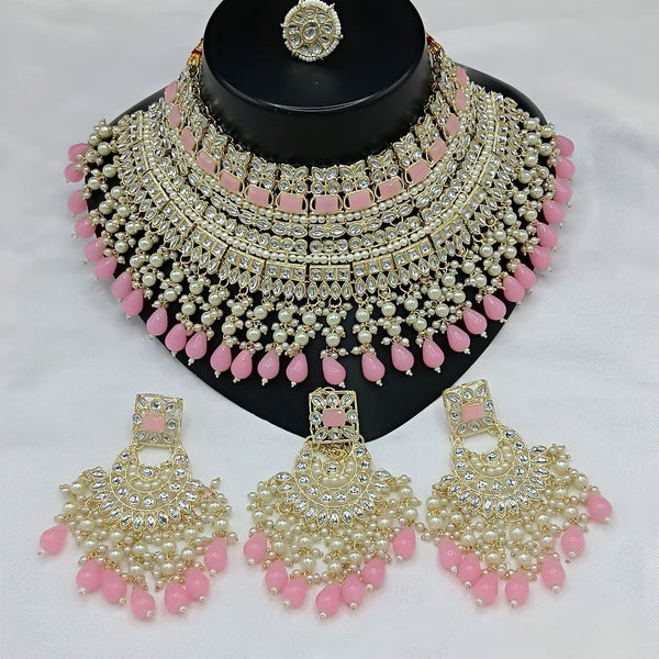 Jewel City Royal Pearl and Crystal Choker Set - Gold-Plated Wedding Jewelry with Earrings and Ring - Distacart