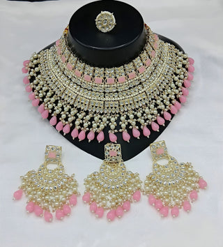 Jewel City Royal Pearl and Crystal Choker Set - Gold-Plated Wedding Jewelry with Earrings and Ring