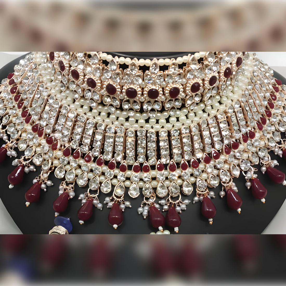 Jewel City Traditional Temple Lakshmi Long Necklace Set with Pearl Drops - Antique Gold South Indian Wedding Jewelry with Matching Earrings