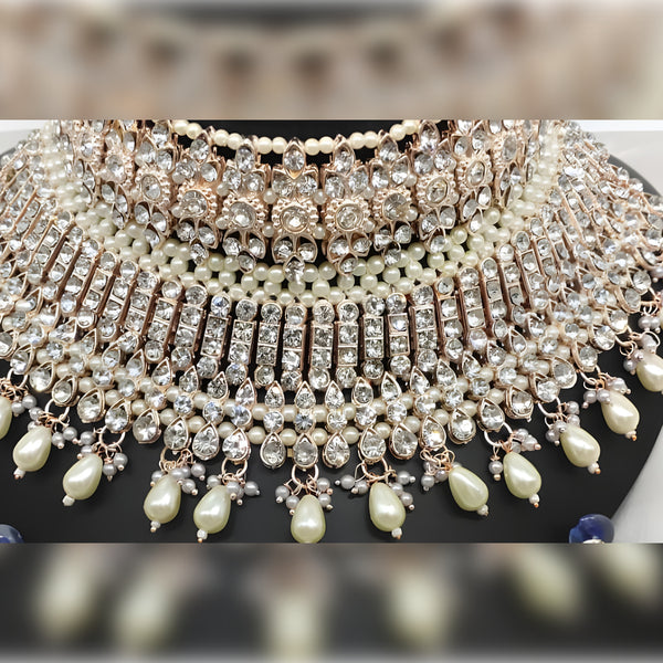 Jewel City Luxury White Crystal Choker Set - Rose Gold-Plated Bridal Jewelry with Pearl Accents - Distacart