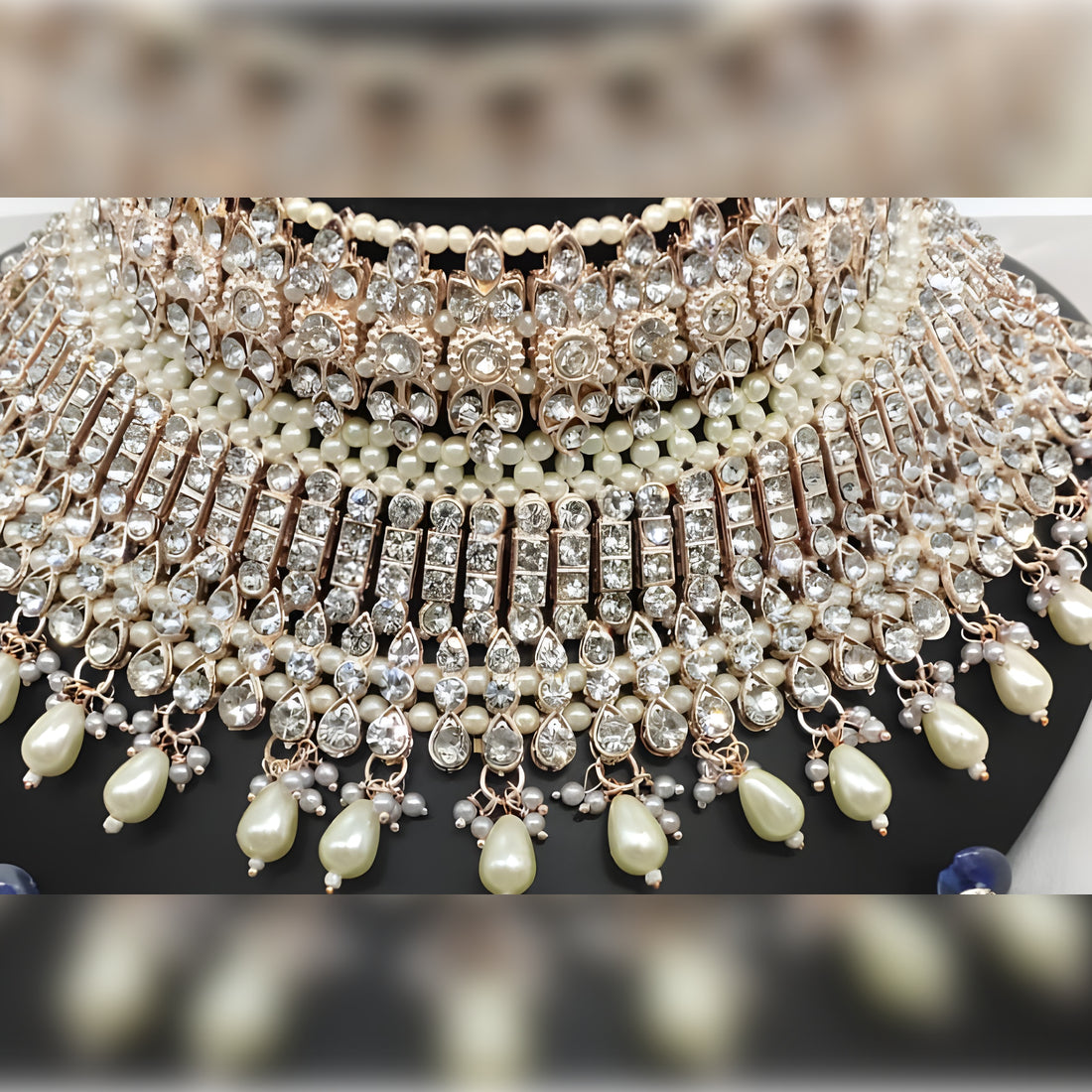 Jewel City Luxury White Crystal Choker Set - Rose Gold-Plated Bridal Jewelry with Pearl Accents