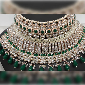 Jewel City Luxury Green Crystal Choker Set - Rose Gold-Plated Bridal Jewelry with Pearl Accents - Distacart