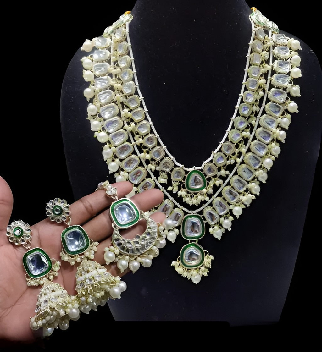 Jewel City Royal Polki Kundan Necklace Set with White Accents - Vintage-Inspired Bridal Collection - Distacart
