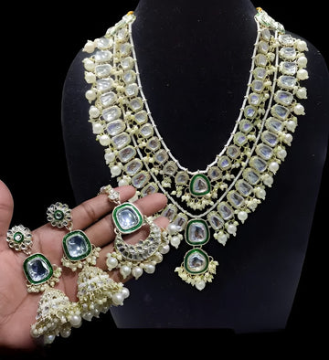 Jewel City Royal Polki Kundan Necklace Set with White Accents - Vintage-Inspired Bridal Collection - Distacart