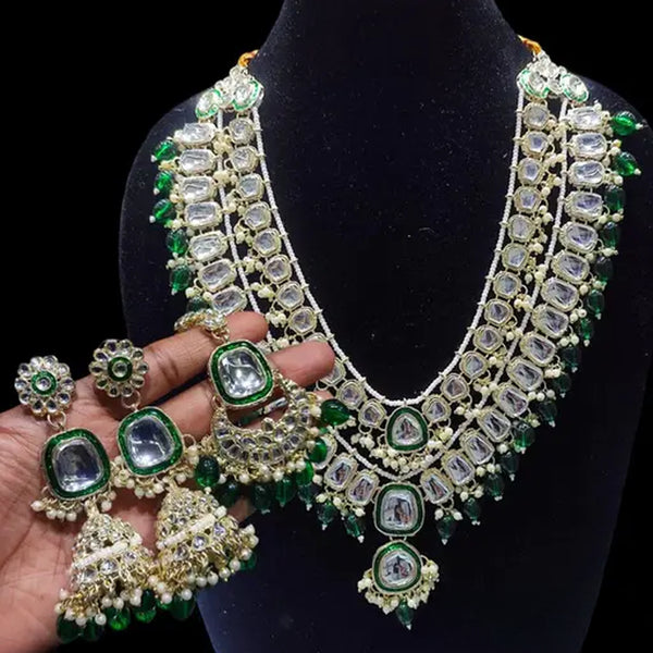 Jewel City Royal Polki Kundan Necklace Set with Green Emerald Accents - Vintage-Inspired Bridal Collection - Distacart