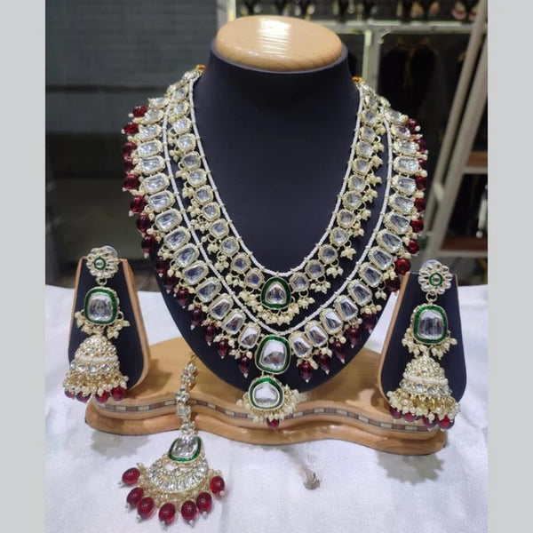 Jewel City Royal Polki Kundan Necklace Set with Maroon Accents - Vintage-Inspired Bridal Collection
