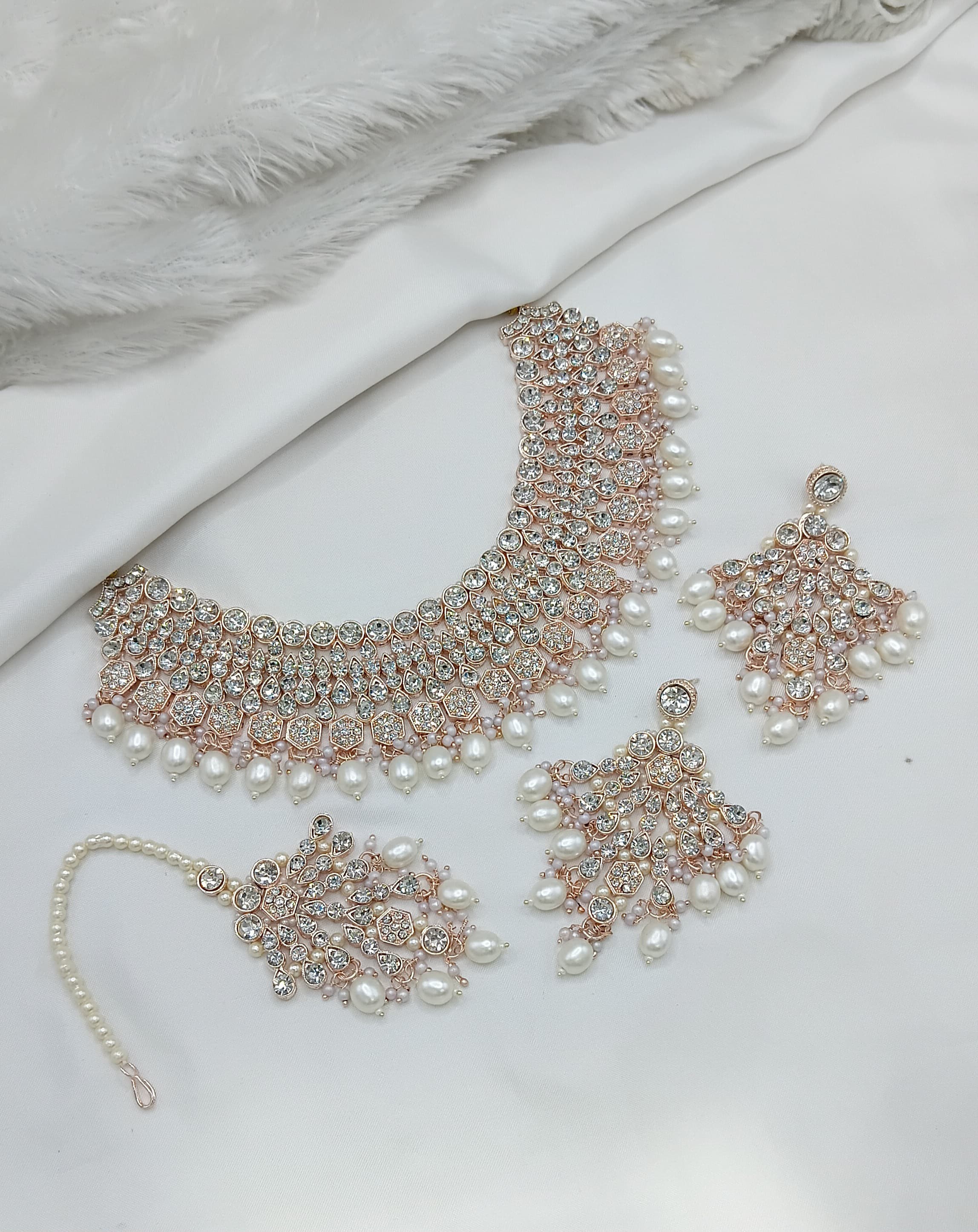 Jewel City Elegant Gold-Plated Kundan Pearl Bridal Jewelry Set Traditional Handcrafted Necklace, Earrings and Maang Tikka - Distacart