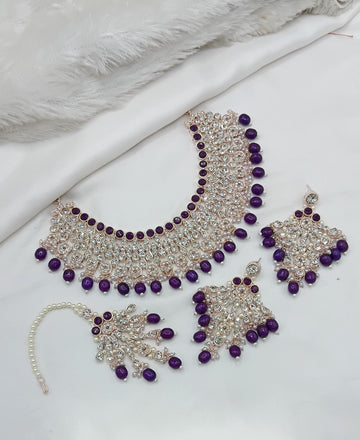 Jewel City Elegant Gold-Plated Kundan Pearl Bridal Jewelry Set Traditional Handcrafted Necklace, Earrings and Maang Tikka - Distacart