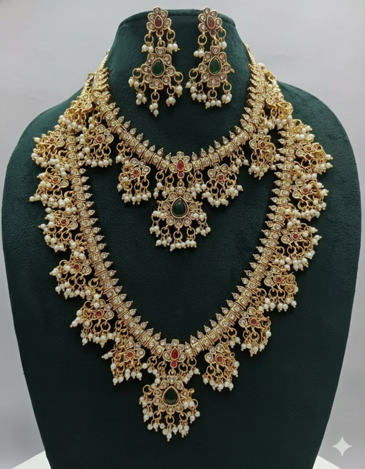 Jewel City Gold-Plated Kundan Bridal Necklace Set with Long Haram & Earrings  - Distacart