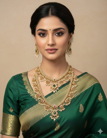 Jewel City Gold-Plated Kundan Bridal Necklace Set with Long Haram & Earrings  - Distacart